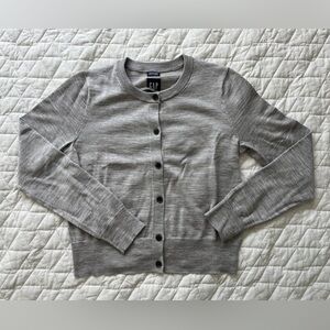 GAP Gray Crewneck Merino Wool Button Cardigan